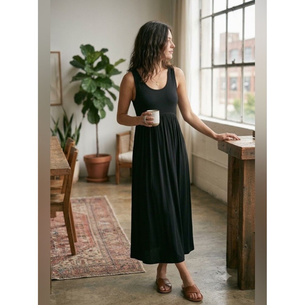 VTG Rabbit Designs Classic Black Maxi Knot Dress Sz 10 Minimal Chic Babydall